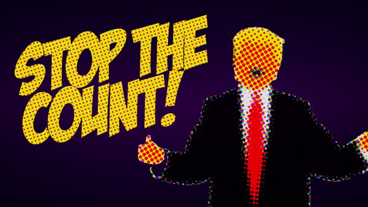 Ilustração do Trump com a frase Stop the Count