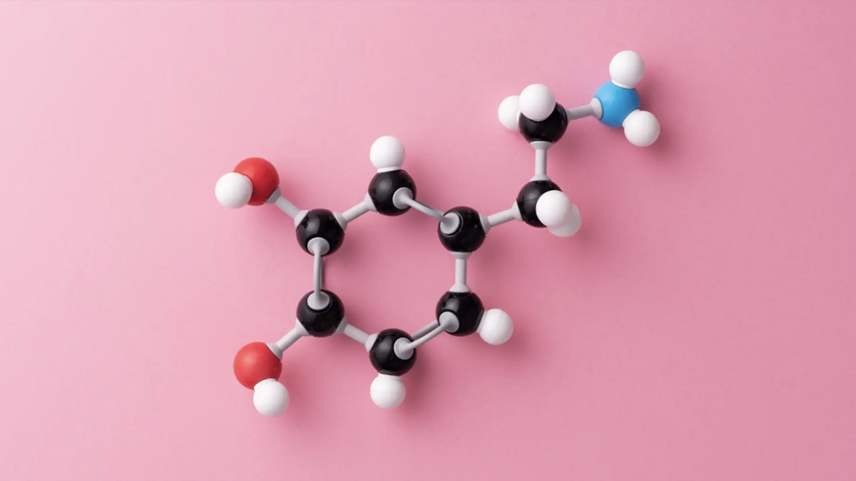 Molecula Dopamina do fundo rosa