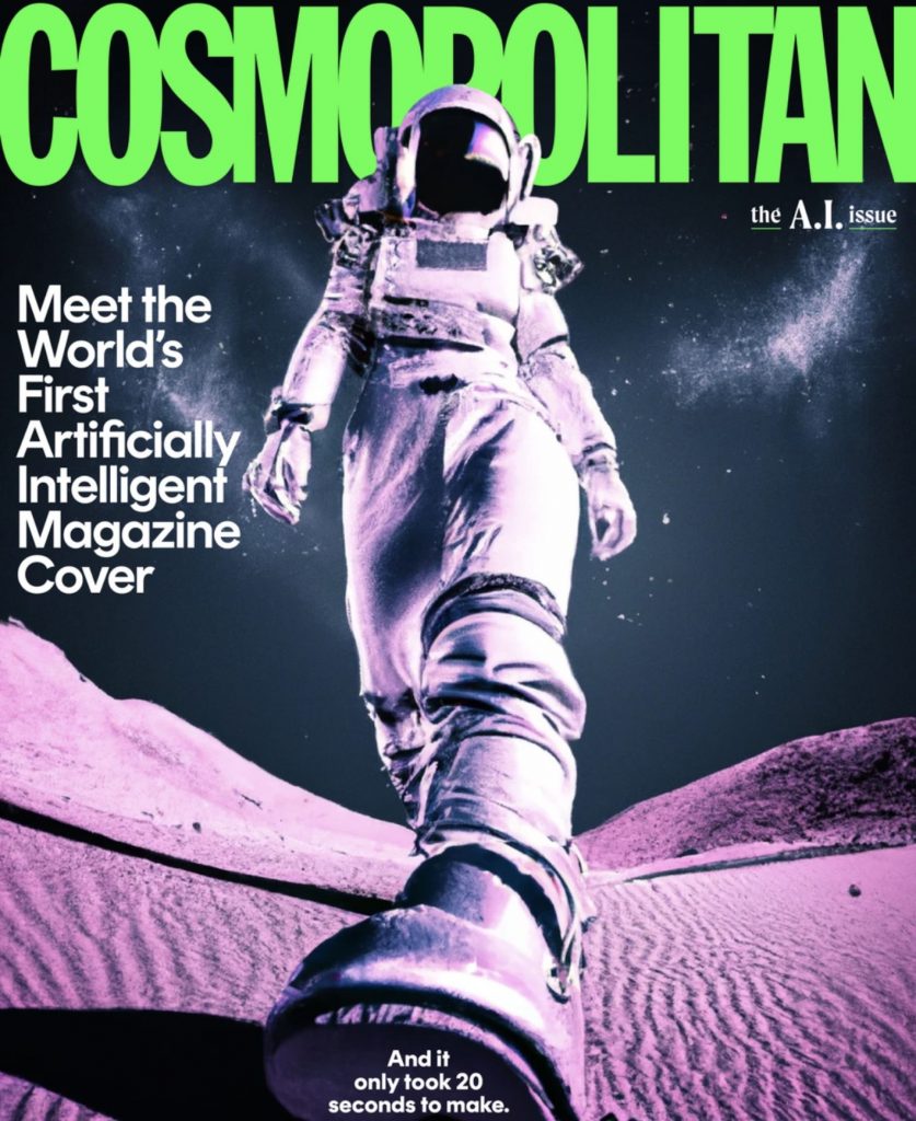 Capa da revista Cosmopolitam com um astronauta criado por uma inteligência Artificial