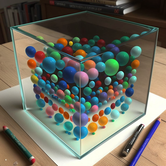 imagem de uma caixa de vidro contendo bolinhas